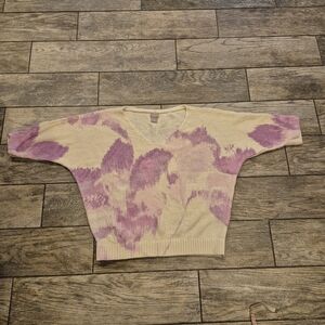 Chico’s Linen Blend Dolman Sweater Size 2 (Large) Purple Tie Dye Watercolor Top